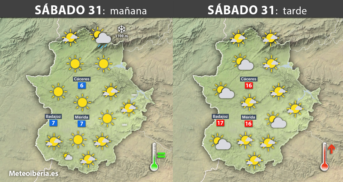 Fin de semana tranquilo y con temperaturas en ascenso, pero la lluvia volverá a Extremadura el lunes