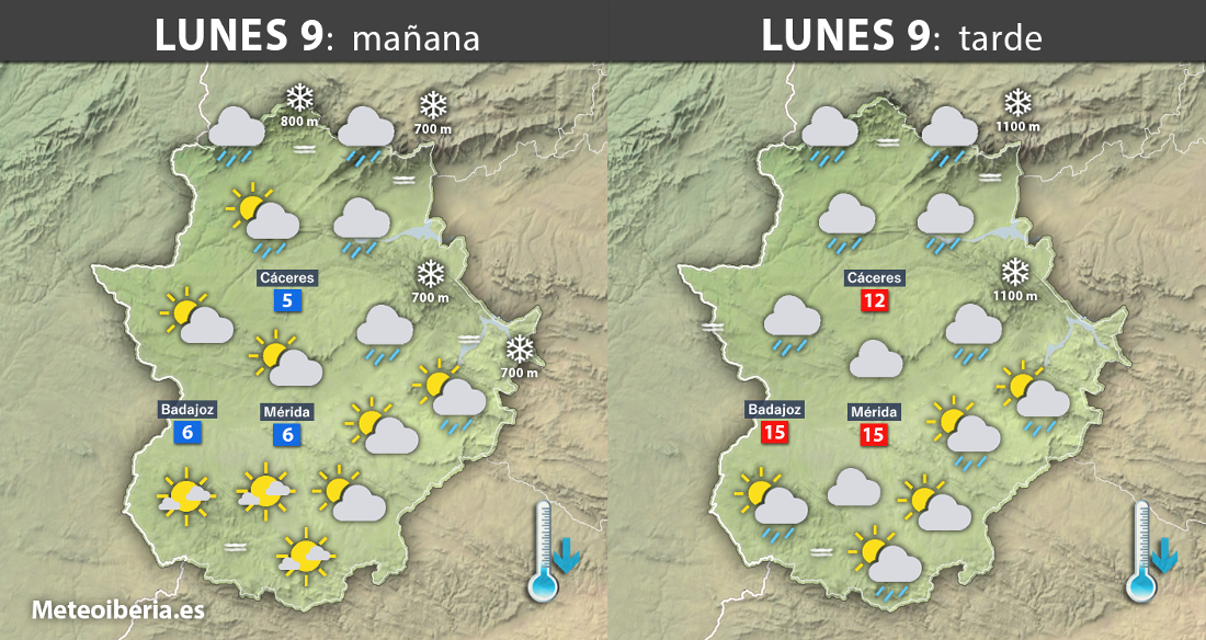 Lunes de ambiente frío en Extremadura y con algunas nevadas, sobre todo en el norte de Cáceres