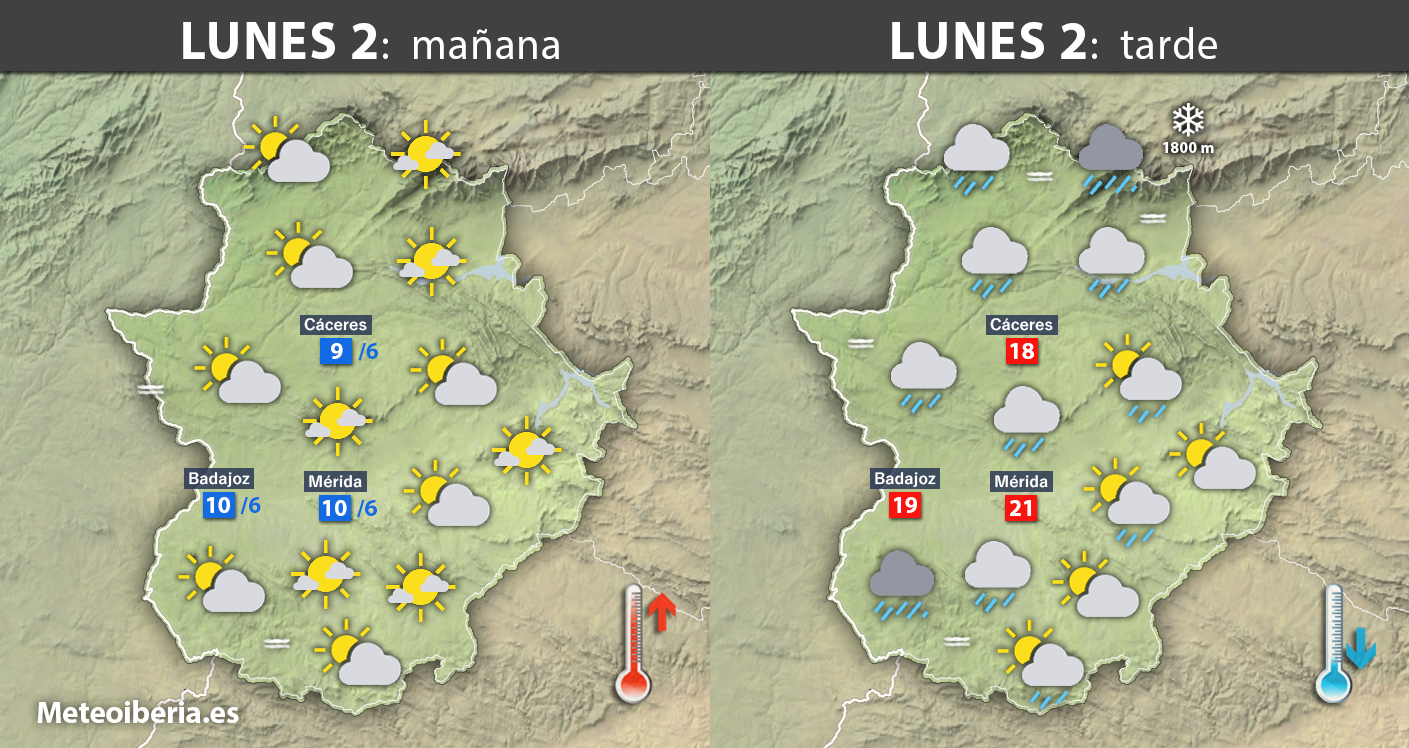 La lluvia regresa este lunes por la tarde a Extremadura y se mantendrá hasta mediados de semana
